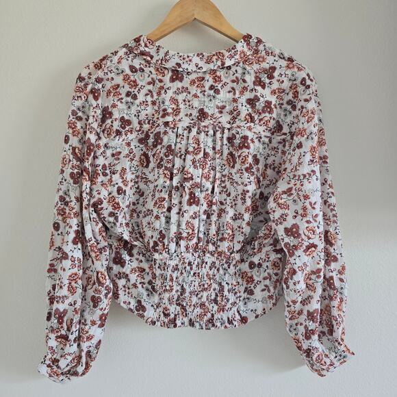 By Anthropologie Gauze Cotton Boho Floral Cropped Top Size S Cottagecore - Picture 4 of 8